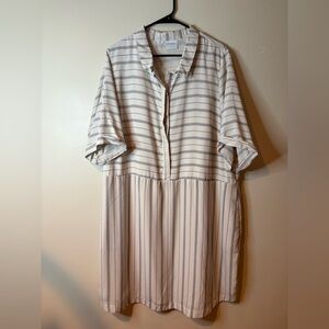 Junarose Cream & Tan Stripe Short Sleeve Casual Midi Dress NWOT